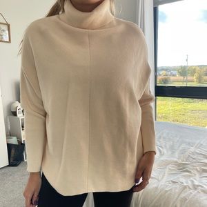 Women's Turtleneck Oversized Sweater Long Batwing Sleeve Asymmetric Hem Casual